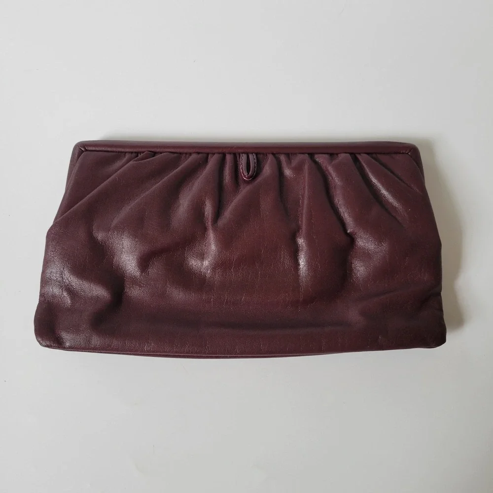 Vintage Leather Clutch Purse Shoulder Bag Burgundy Dark Academia Quiet Luxury